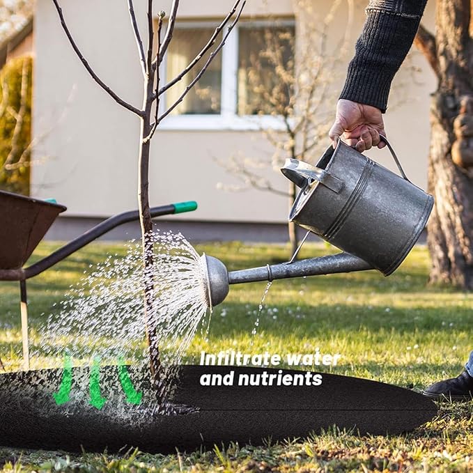 Non-Woven Tree Mulch Ring - 28in Reusable Tree Weeds Barrier Mat, Heavy Duty Trees Protector Mat, WeedBarrier Ring Trees Rings for Gardening Landscaping Weeds Control Root Protection, Easy Install
