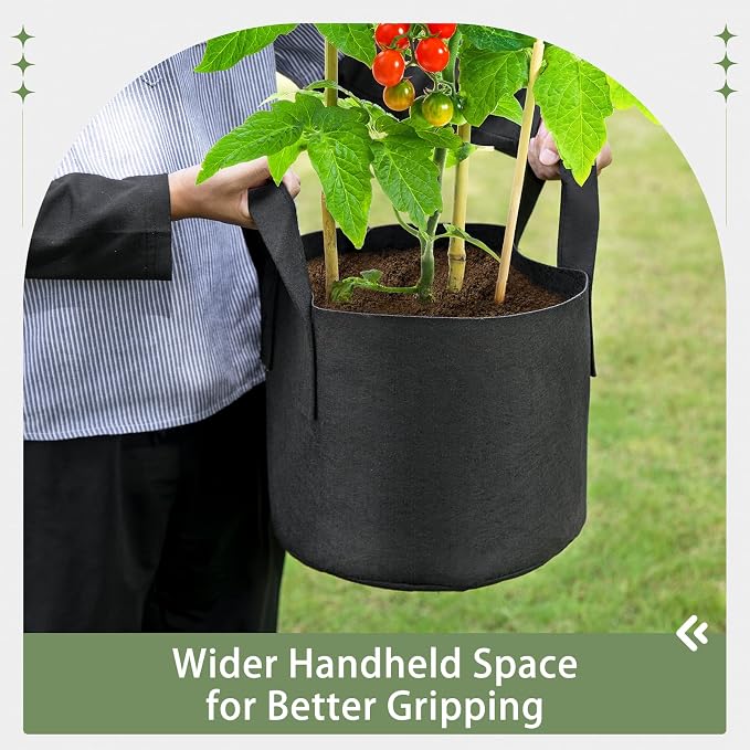 GreatBuddy Grow Bags 5 Gallon 12-Pack, Heavy Duty Fabric Grow Bags with Handles for Vegetables, Herbs, and Tomatoes, Fabric Pots & Planting Bags for Outdoor Home Gardening