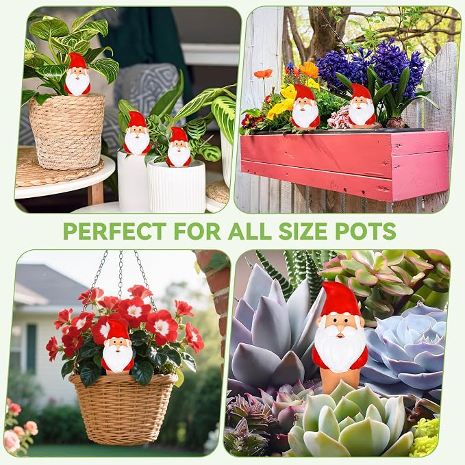 Self Watering Plant Spikes 4 Pack, Terracotta Automatic Plant Waterer for Indoor Outdoor Plants, Slow Release Watering Stakes, Vacation Watering Devices for Potted Plants Garden Decor(Santa Claus)