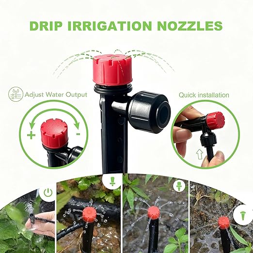Brass Connector Drip Irrigation System, Quick-Connect Garden Watering System Kit with Adjustable 360° Umbrella & Drip Emitters for Greenhouse, Garden Grid, Lawn, Potted Plant (15FT+ 78FT)