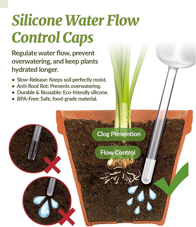 NiHome 12-Pack Silicone Slow Flow Reducer Caps (L Size) for 10-11mm Watering Globe Stems, 3-Hole Controlled Water Release, Universal Accessories for Indoor/Outdoor Plants, Glass & Plastic Globes