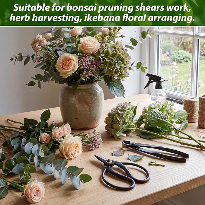 2 Pack Garden Scissors, Stainless Steel Bonsai Pruning Shears with Comfy Grip Handle, Multipurpose Trimming Shears for Bonsai, Herbs, Flowers, Home, Office (Floral Scissors Set)