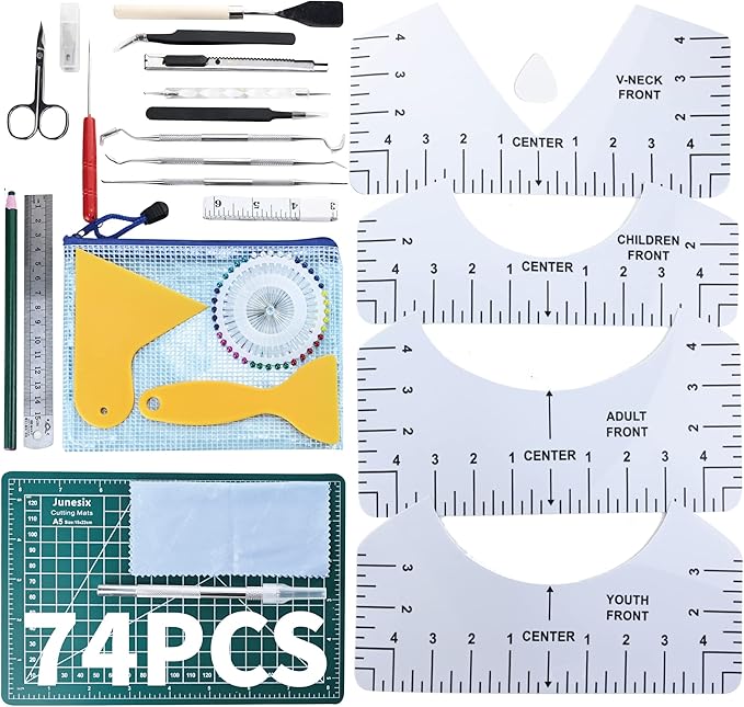 SHARKOOO Weeding Tools for Vinyl: 74 Pcs Premium Vinyl Weeding Tools kit, Tshirt-Ruler Guide for Vinyl Alignment, Crafting Tools Craft Vinyl Tools and Accessories for Cameos/Lettering/Cutting/Splicing