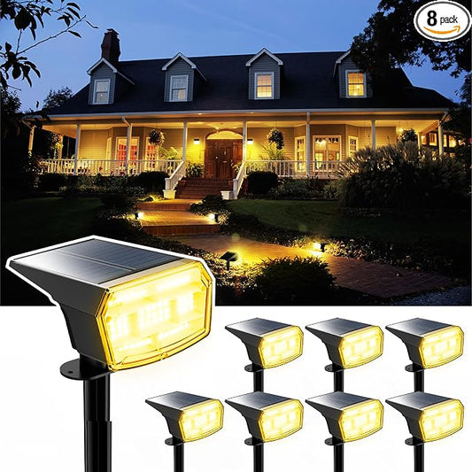 HIBOITEC Solar Spot Lights Outdoor Waterproof 59LED Landscape Lights Solar Powered Uplights Adjustable Brightness Dusk to Dawn for Outside Garden Yard Trees 8 Packs Warm White