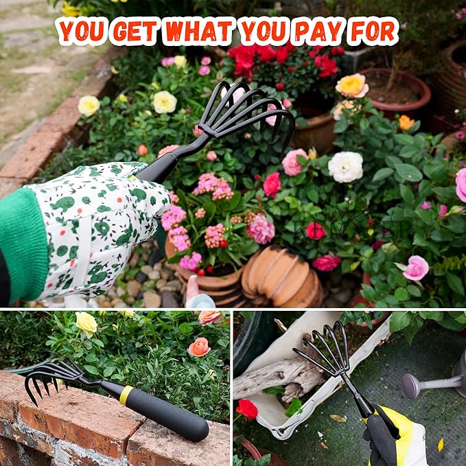 Kemaier Hand Rake and Weeder Cultivator – 5-Claw Heavy Duty Stainless Steel Garden Tool for Small Gardens, Soil Loosening and Weeding – Ergonomic Handle, Durable Hand Tools for Easy Gardening