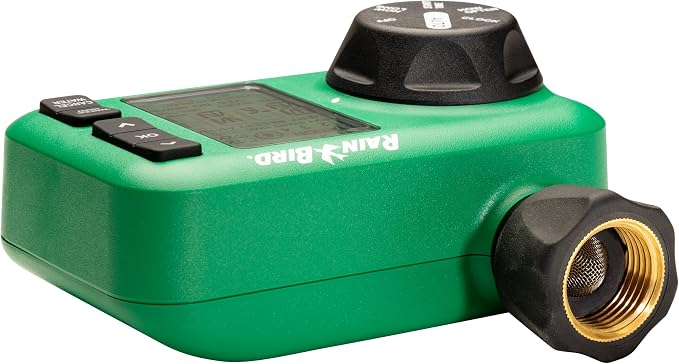 Rain Bird HET100 Electronic Digital Hose End Watering/Irrigation Timer, Battery Operated, 3/4" Garden Hose Thread, Heavy-Duty Brass Inlet, 1 Outlet/Port
