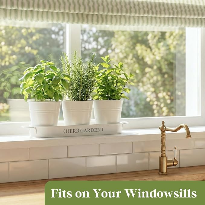 PERFNIQUE Indoor Herb Garden, Herb Planter for Indoor/Outdoor, Farmhouse Plant Pots, Windowsill Herb Garden with Tray(Planter only) Window Pots