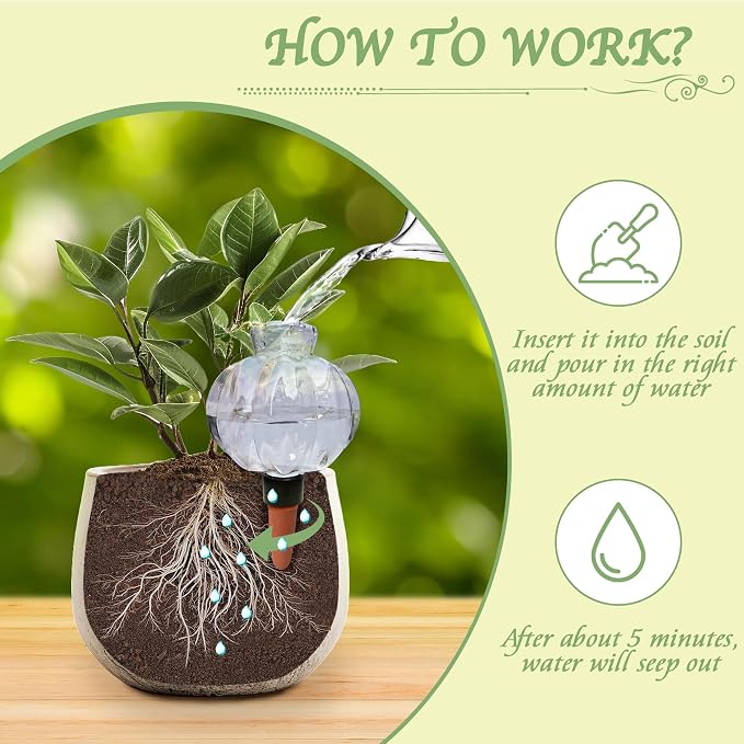Self Watering Spikes 2 Pack, 16.9oz Large Capacity Plant Watering Globes, Up to 2 Weeks Automatic Watering, Terracotta Irrigation Device for Indoor Plants (Lantern Design)