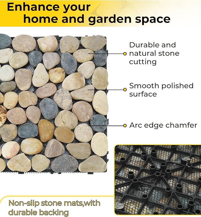 jxgzyy 4 Pcs Interlocking Stepping Stones Outdoor for Garden, 11.8" Square Pavers for Landscaping, Outside Pebble River Stone Mat for Yard Lawn Patio Pathway Walkway (Light Colour)