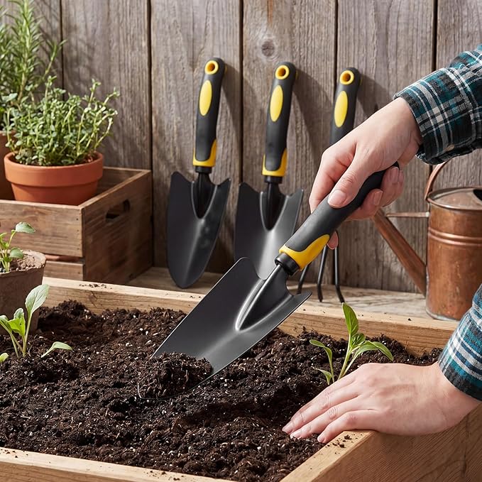 Yaocom 12 Pcs Garden Shovel Aluminum Alloy Heavy Duty Trowel Small Digging Shovels Metal Hand Trowel Spade with Soft Handle for Garden Lawn Yard Planting Tool (Large Shovel,Yellow)