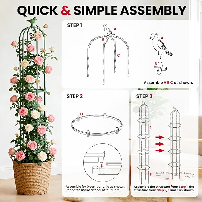Garden Obelisk Trellis for Climbing Plants Outdoor, 2.5 FT Garden Trellis Plastic Coated Metal Plant Support for Indoor Outdoor, Tall Decorative Trellis for Roses, Flowers, Vines, Potted Plants