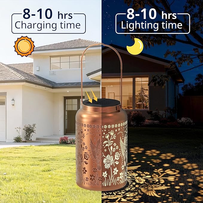 JEJOT Hummingbird Solar Lanterns Outdoor Waterproof, Mothers Day Gifts, Birthday Gifts for Women Mom Grandma,Metal Hanging Solar Lantern for Yard,Garden,Porch Landscape Deconrations-2 Pack