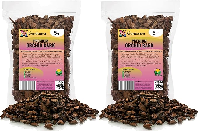 Premium Grade New Zealand Pinus Radiata Bark by Gardenera - 10 Quart - Organic Hand Mixed New Zealand Pine Bark for Orchids - Medium Chips 9-12mm - 2 Bags of 5 Quart