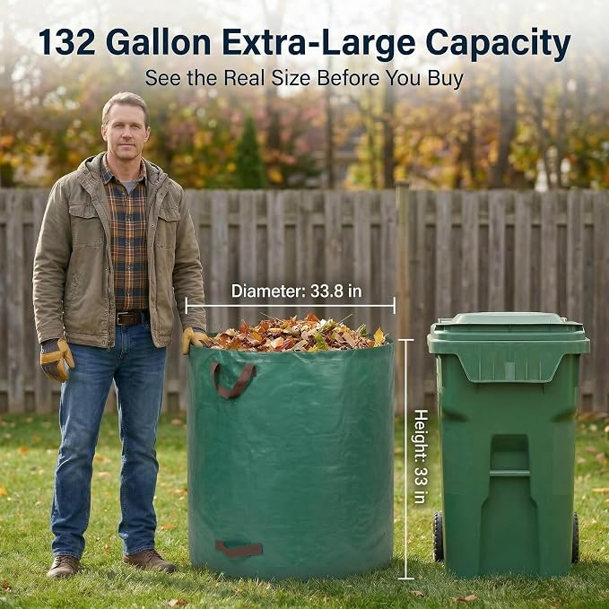 Professional 4-Pack 132 Gallon Gardening Bags for Lawn Yard, Extra Large Reusable Leaf Bags, Waste and Trash Container