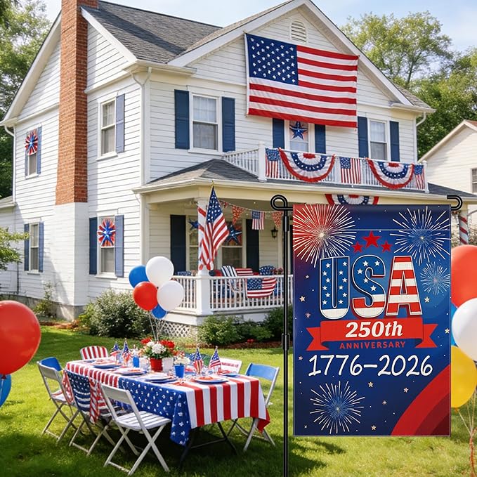 250 Anniversary USA Garden Flag, 250th Anniversary America Flag 1776-2026 Commemorative Patriotic 250 Year Banner 4th of July Yard Sign Double-Sided Waterproof Garden Flag 12x18 Inch
