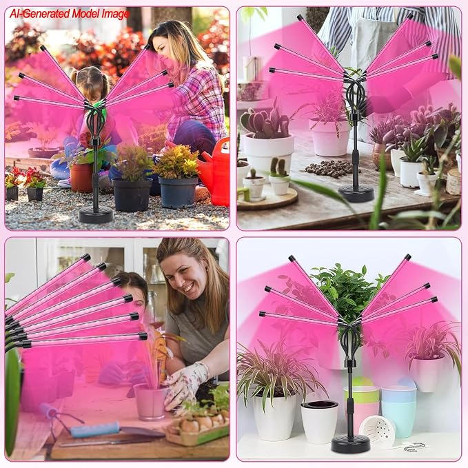 SYEIORAOM Grow Lights for Indoor Plants, Six Head Plant Light with Full Spectrum, LED Grow Lamps for Seed Starting with Adjustable Gooseneck, Suitable for Flowers Vegetables