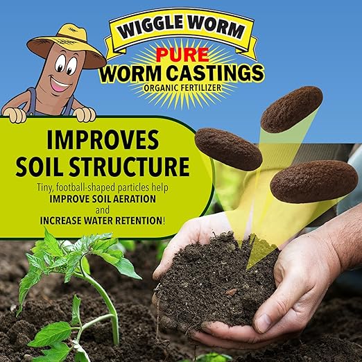Wiggle Worm 100% Pure Organic Mineral-Dense Worm Castings Fertilizer, 30lbs - Improves Soil Fertility and Aeration for Growing Better Houseplants, Vegetables, and More