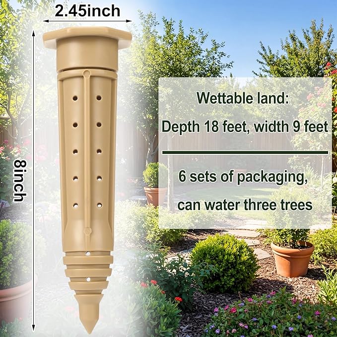 Briwooody 6 Pack 8 Inch Garden Watering Stake Large UV Protected ABS Plastic Deep Root Irrigation Spike Brown Drip System Parts Tubes for Trees Shrubs Bushes Flowers Fruits Vegetables Potted Plants