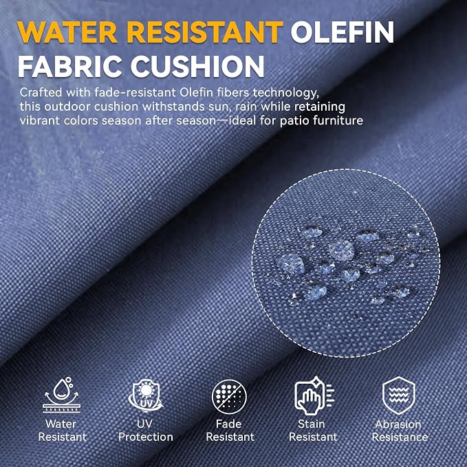 6" Thicker Outdoor Chair Cushion 2 Sets - 24" *24" *6" Waterproof Patio Chair Cushions with Removable Cover, 28D High Density Sponge Filling Thicken Outdoor Patio Cushions - Blue
