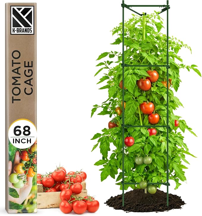 K-Brands Tomato Cage - Tomato Plant Stakes Support Cages, Trellis for Garden & Pots (1 Pack - Tall Upto 68 Inches)