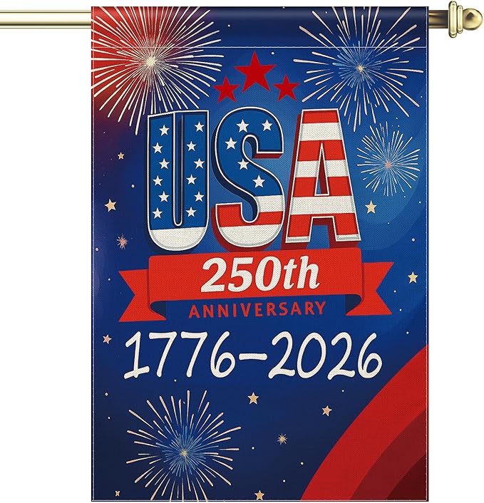 250 Anniversary USA Garden Flag, 250th Anniversary America Flag 1776-2026 Commemorative Patriotic 250 Year Banner 4th of July Yard Sign Double-Sided Waterproof Garden Flag 28x40 Inch