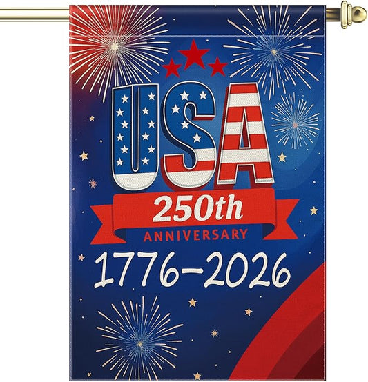 250 Anniversary USA Garden Flag, 250th Anniversary America Flag 1776-2026 Commemorative Patriotic 250 Year Banner 4th of July Yard Sign Double-Sided Waterproof Garden Flag 28x40 Inch