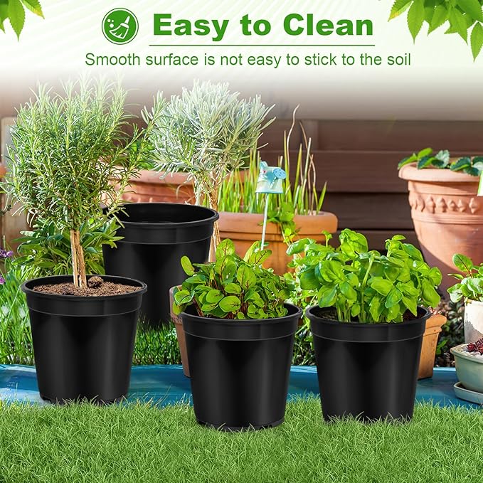 4 Pack 7 Gallon Pots for Plants, 7 Gallon Plastic Nursery Pot with Drainage Holes, Sturdy Plastic Plant Pots for Nursery Garden, Flowers, Succulent Outdoor Indoor (Black, 7 Gal- 4 Pack)