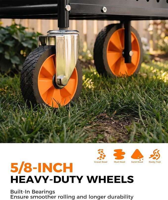 Rolling Garden Work Seat with Wheels, Upgraded Heavy Duty Cart for Seniors with Rotatable 360-Degree Wheels and Extended Handle, Garden Seat for Lawn, Patio & Backyard Gardening, Orange