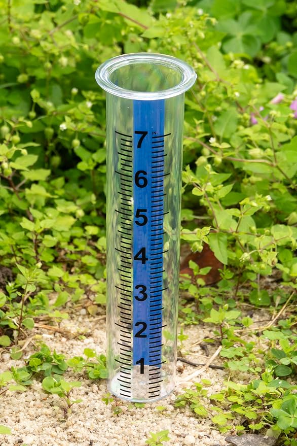 7" Plastic Rain Gauge Replacement Tube with Lid Design, Easy to Read Freeze Proof Rain Gauges (Plastic Gauge Tube (Blue Strip))
