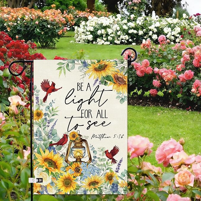 Baccessor Spring Summer Garden Flag 12.5x18 Inch Double Sided Burlap, Sunflowers Cardinal Floral Flowers Welcome Holiday Front Yard Lawn Outdoor Outside Decoration