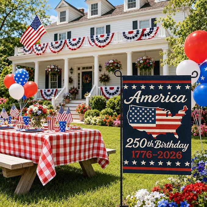 USA 250th Anniversary Garden Flag 12x18 Double-Sided, Patriotic Outdoor Yard Decor 1776-2026 for 4th of July Independence Day, Summer Outside Porch Decorations
