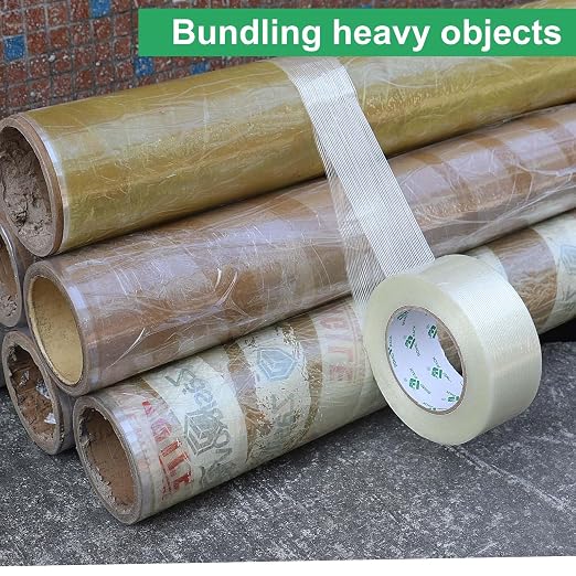 BOMEI PACK 4Rolls Reinforced Packing Tape, Heavy Duty Filament Fiber Strapping Tape 2inch, 5.5Mil x 60Yds, Total 240Yds