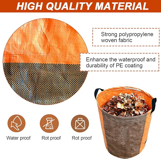 STARPYNG Orange PE Woven Leaf Bag (D26, H30 inch) for Garden Waste, Yard Leaves, and Outdoor Debris - Large Capacity, Durable, Reusable with Handles (1-Pack)