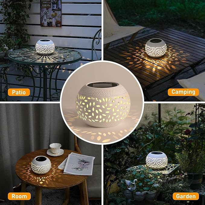 2 Pack Solar Table Lanterns Outdoor Waterproof LED Lights White, Solar Powered Decorative Lantern for Indoor Desk Bedroom Patio Garden Pathway Yard