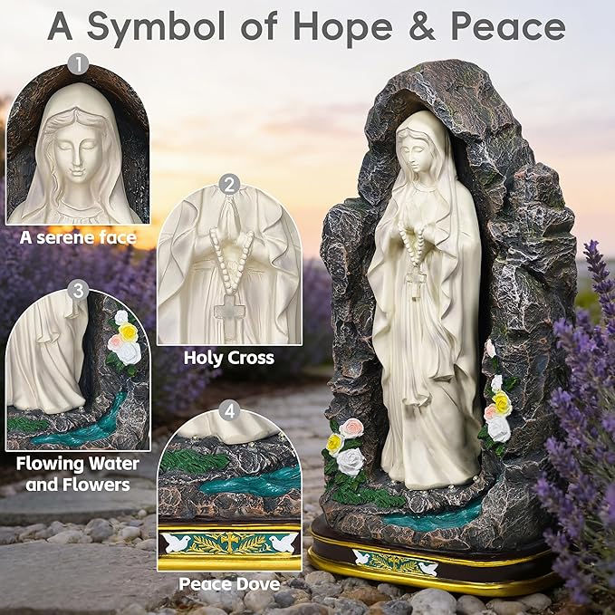 18" Catholic Virgin Mary Statue - Praying Blessed Mother Mary Statue for Altar Devout Home Yard Patio Lawn Hallway Decor,Outdoor Catholic Resin Sculpture Decoration, Religious Gifts to Mom