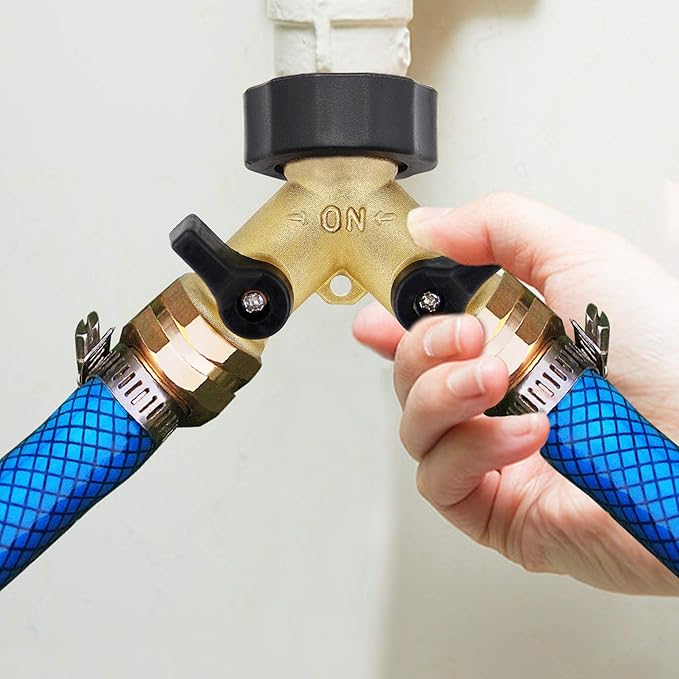 Lifynste 2 Way Brass Hose Splitter, 3/4" Brass Hose Connectors, Y Connector Garden Hose Adapter Connector, 1 Pack
