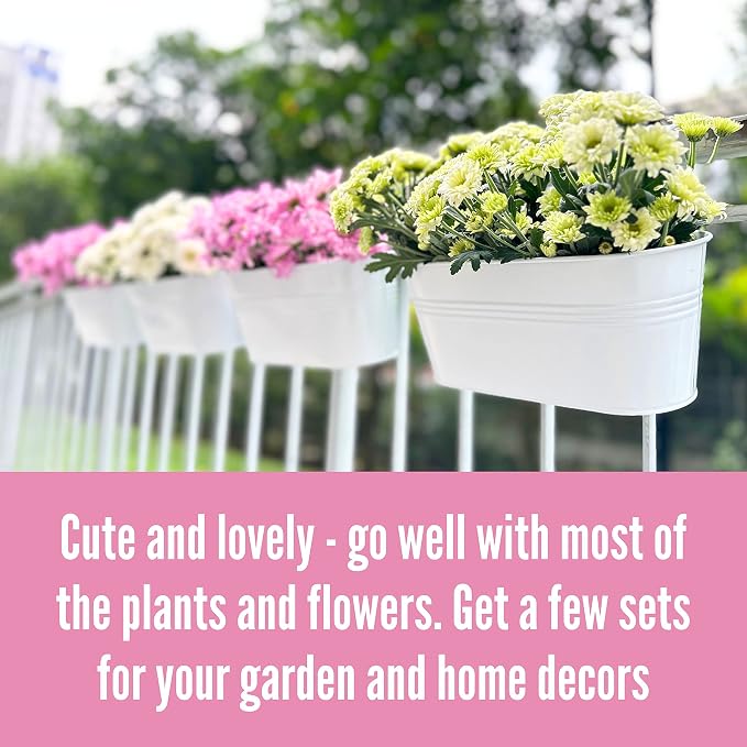 LaLaGreen Outdoor Plants Rail Planter (11.2 Inch, 12 Pack) White Metal Iron Hanging Flower Pots Deck Railings Fence Balcony Modern Boho Style Wall Mount Window Box Plant Holder Hooks Porch Home Décor
