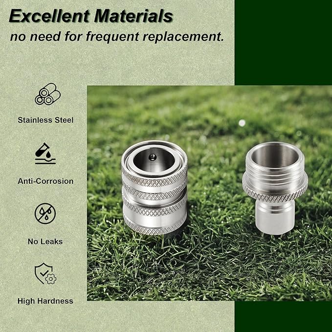 Raincovo Garden Hose Quick Connect, Stainless Steel Water Hose Fitting, Quick Release Hose Connector, 3/4 Inch GHT