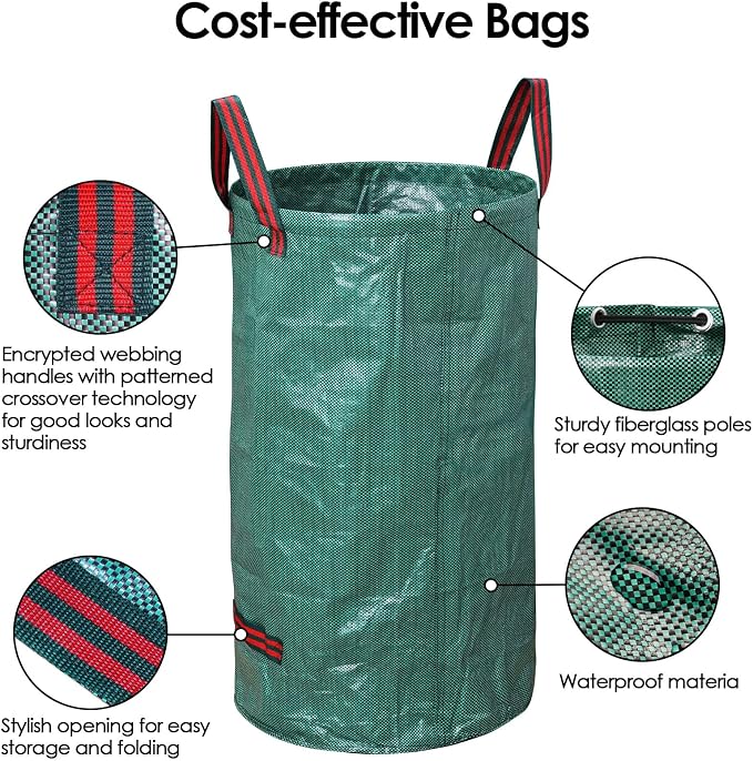 5-Pack 72 Gallon Yard Waste Bags,Reusable Collapsible Garden Leaf Bags with Plastic Ring,Standable,with Gardening Gloves,for Camping & Recycling Leaves,Lawn Debris & Grass Clippings