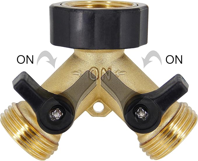 Lifynste 2 Way Brass Hose Splitter, 3/4" Brass Hose Connectors, Y Connector Garden Hose Adapter Connector, 1 Pack