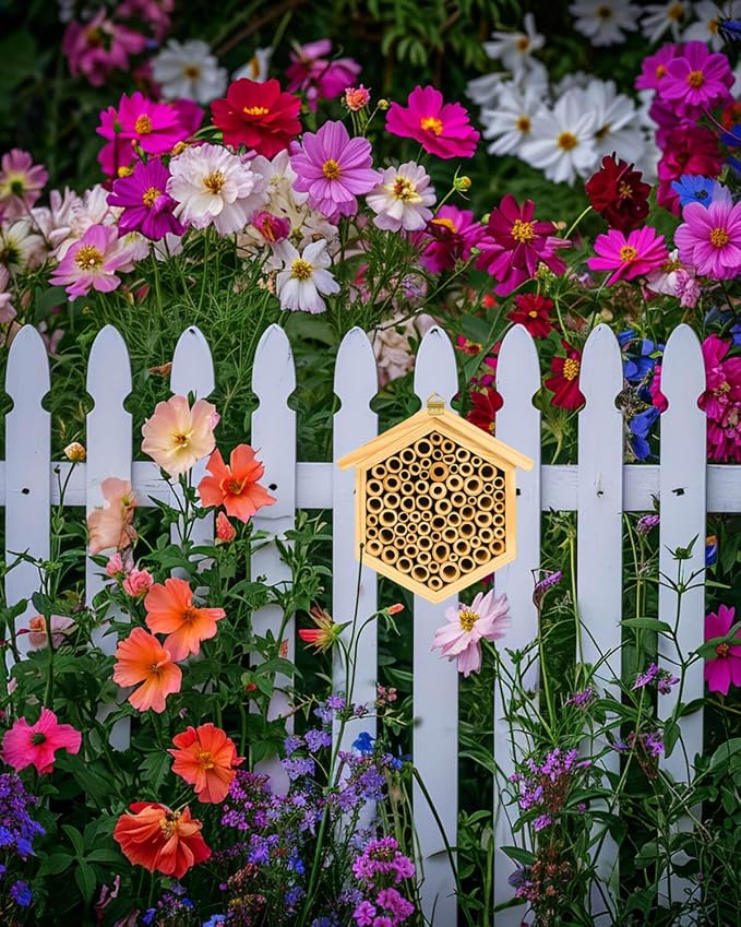 vensovo Mason Bee House - Natural Bamboo Bee Habitat Hotel for Carpenter, Pollinating, Leaf Cutter Bees