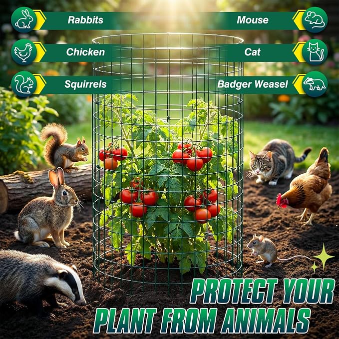 12 Pack 17" x 12" Tall Round Plant Cage - 36PCS Plant Support Cage Metal Wire Mesh Plant Protector for Outdoor Gardening Supplies Garden Protection Rabbits Chickens Ducks for Vegetables Flowers Shrubs