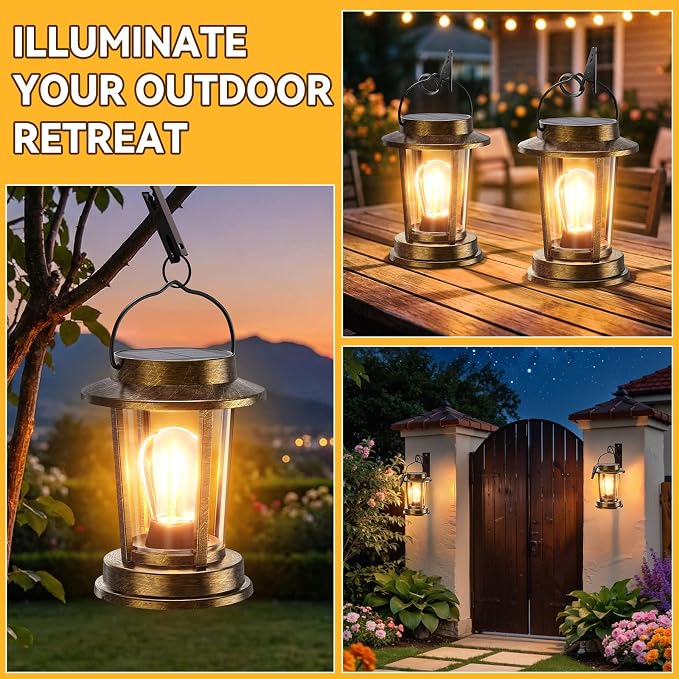 Solar Lanterns Outdoor Waterproof 2 Pack , Upgraded Solar Lights Outdoor, Bright Solar Powered Lanterns Decorative, Hanging Solar Lights for Outside Patio Garden Yard Path Porch Decor(Antique Copper)