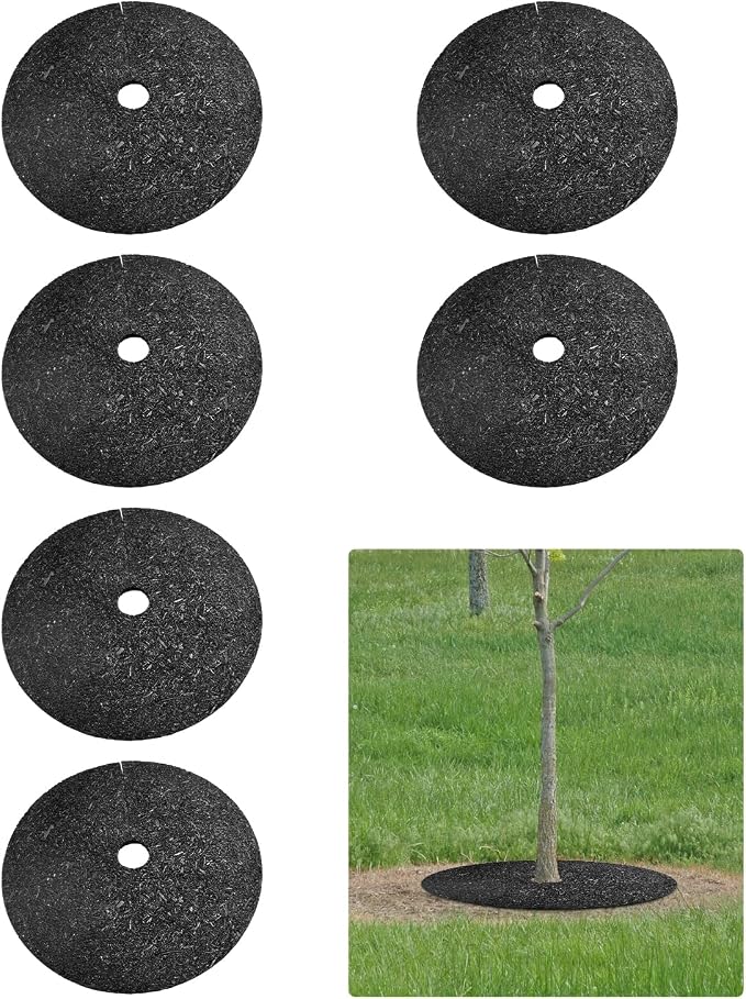 Garvee 6 Pack 24 Inch Heavy Duty Rubber Mulch Ring for Trees - Round Tree Mulch Ring - Weed & Grass Control, Root Protection - No Staples Needed