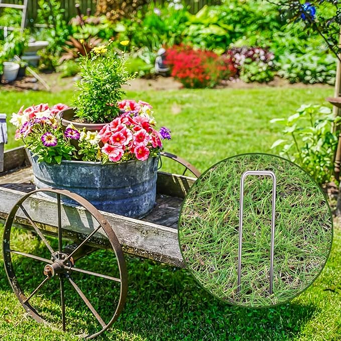 MySit 12" Garden Stakes Pins Landscape Staples 11Ga Tent Stakes 100 Pack, Heavy Duty Galvanized Steel Metal Yard Stakes Ground Lawn Staples Fence Anchors for Weed Barrier Fabric