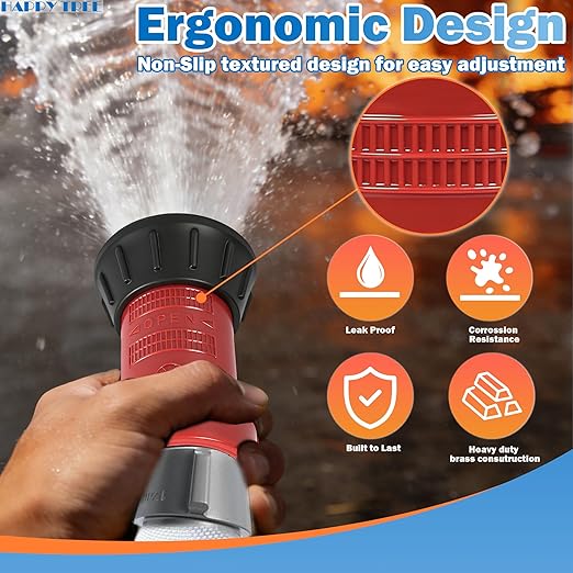 Happy Tree 1-1/2" NST/NH Fire Hose Nozzle Spray Polycarbonate Jet Fog Industrial Fireman 1.5" Nozzle 75 gpm Fire Equipment FHSN02