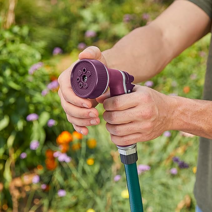 Gilmour Medium Duty Garden Hose Nozzle with 7 Adjustable Spray Patterns, Water Hose Nozzle for Watering Garden or Lawn, Eggplant