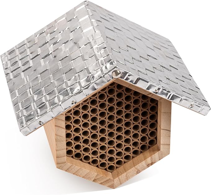 Rivajam Beekeeper Pro Mach II Mason Bee House - Strong + Waterproof Bee Hotel & Insect Habitat - Replaceable Mason Bee Tubes Filled Bee Houses for the Garden - Pollinator House Gardening Gifts