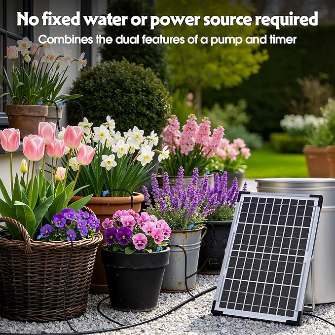Solar Irrigation System 10W for Automatic Plants Watering, Summer Garden Drip Irrigation Kit for Solar Garden Drip Irrigation System,Supported Irrigation System Kit for Plant Bed,Green House