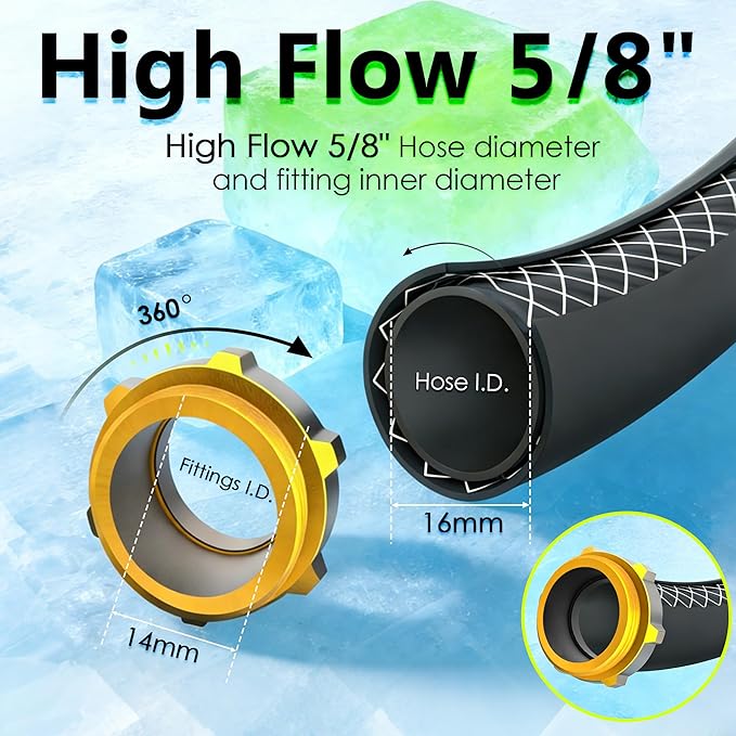 5/8 IN. × 90FT. Heavy Duty Rubber Garden Hose, High Flow 5/8" I.D. Brass Fitting No Memory Durable Heavy Duty Water Hose for Watering, Irrigation, Water Transfer Pump